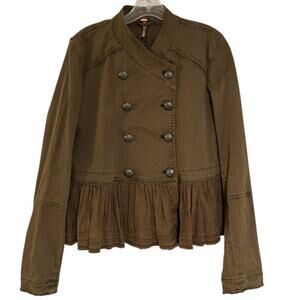 Free People Olive Green Military Peplum Button Jacket